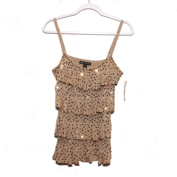 NEW INC Gold Sequin Ruffle Tank Top Size Medium - Picture 1 of 9